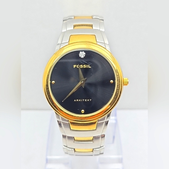 Mens Fossil Arkitekt Watch Black Diamond Dial Gold Silver Two Tone New Battery - Picture 1 of 11